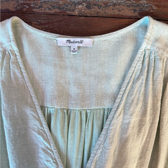 Madewell Linen Blend Sophia Elastic Waist Mini Dress in Sunfaded Mint ~ Sz M 🧡🍄 - Picture 8 of 10